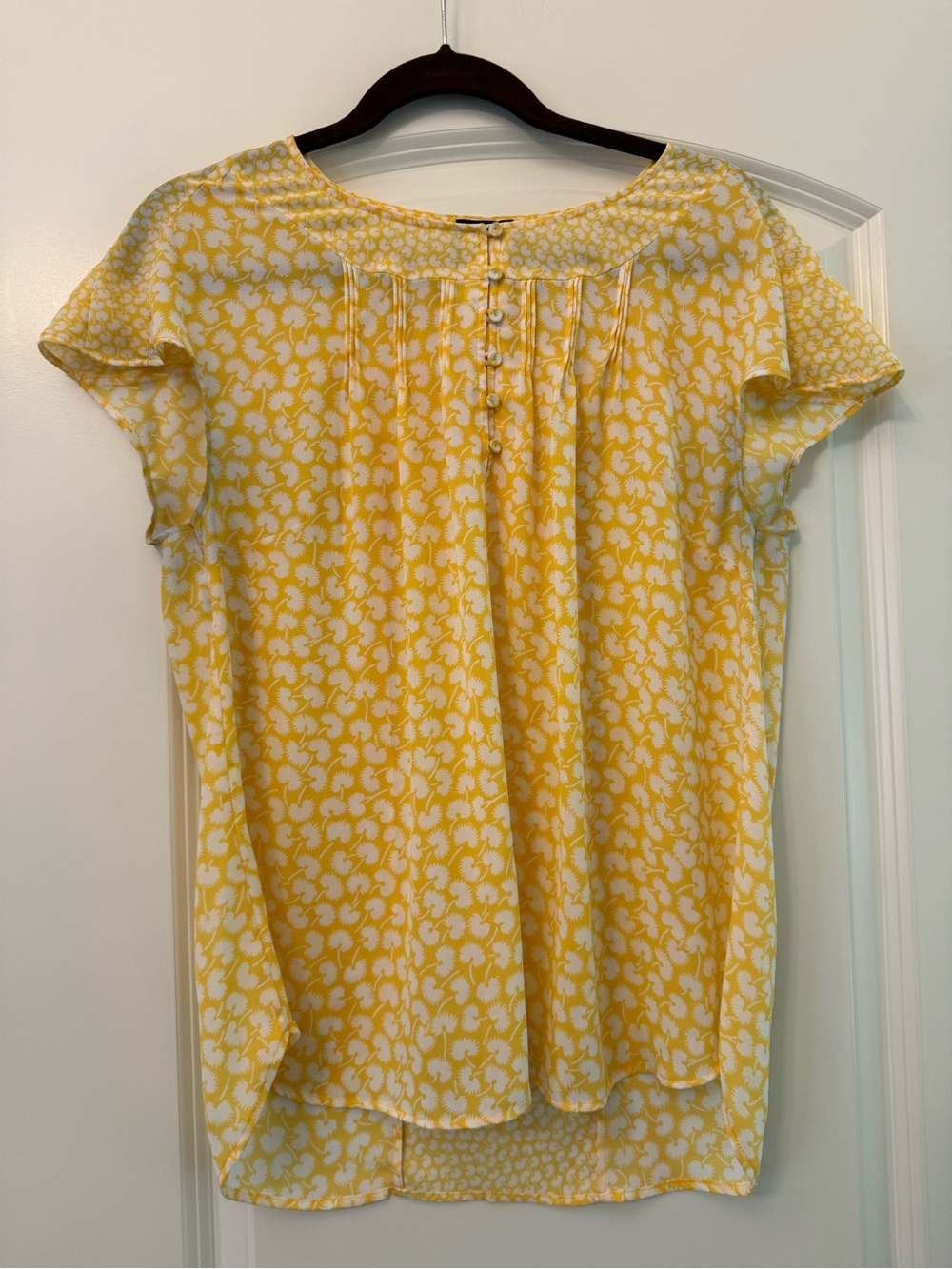 Talbots Yellow and White Printed Short Sleeve Blouse